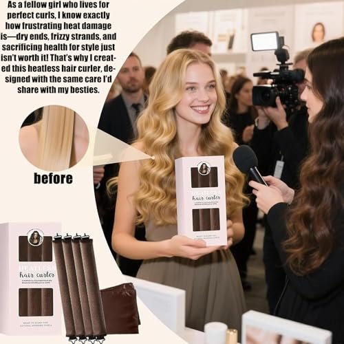 5-Piece Heatless Hair Curler Set with Satin Scarf – Overnight Curls No Heat Blowout Rods for Sleeping Avelisse