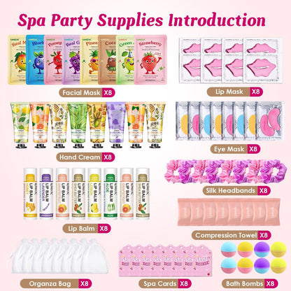 80-Piece Spa Party Supplies for Girls – Facial Masks, Lip Balm, Hand Cream, Under Eye Patches, Bath Bombs & More – Sleepover & Birthday Party Favor Kit Avelisse