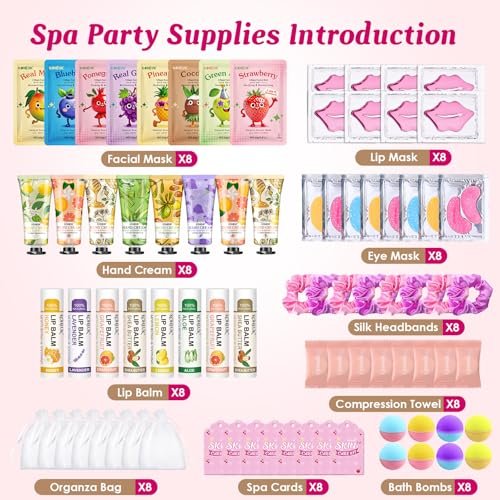 80-Piece Spa Party Supplies for Girls – Facial Masks, Lip Balm, Hand Cream, Under Eye Patches, Bath Bombs & More – Sleepover & Birthday Party Favor Kit Avelisse