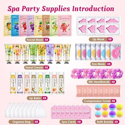 80-Piece Spa Party Supplies for Girls – Facial Masks, Lip Balm, Hand Cream, Under Eye Patches, Bath Bombs & More – Sleepover & Birthday Party Favor Kit Avelisse