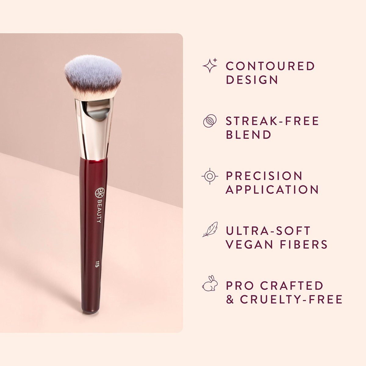 BK BEAUTY 115 Medium Contoured Foundation Brush – Precision Liquid Foundation Makeup Brush Avelisse