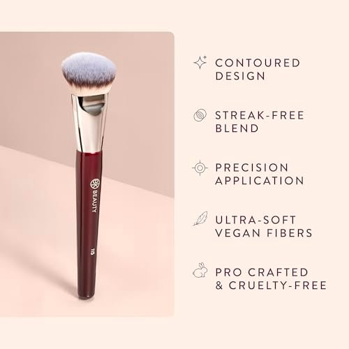 BK BEAUTY 115 Medium Contoured Foundation Brush – Precision Liquid Foundation Makeup Brush Avelisse
