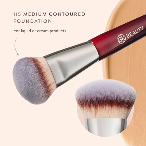 BK BEAUTY 115 Medium Contoured Foundation Brush – Precision Liquid Foundation Makeup Brush Avelisse