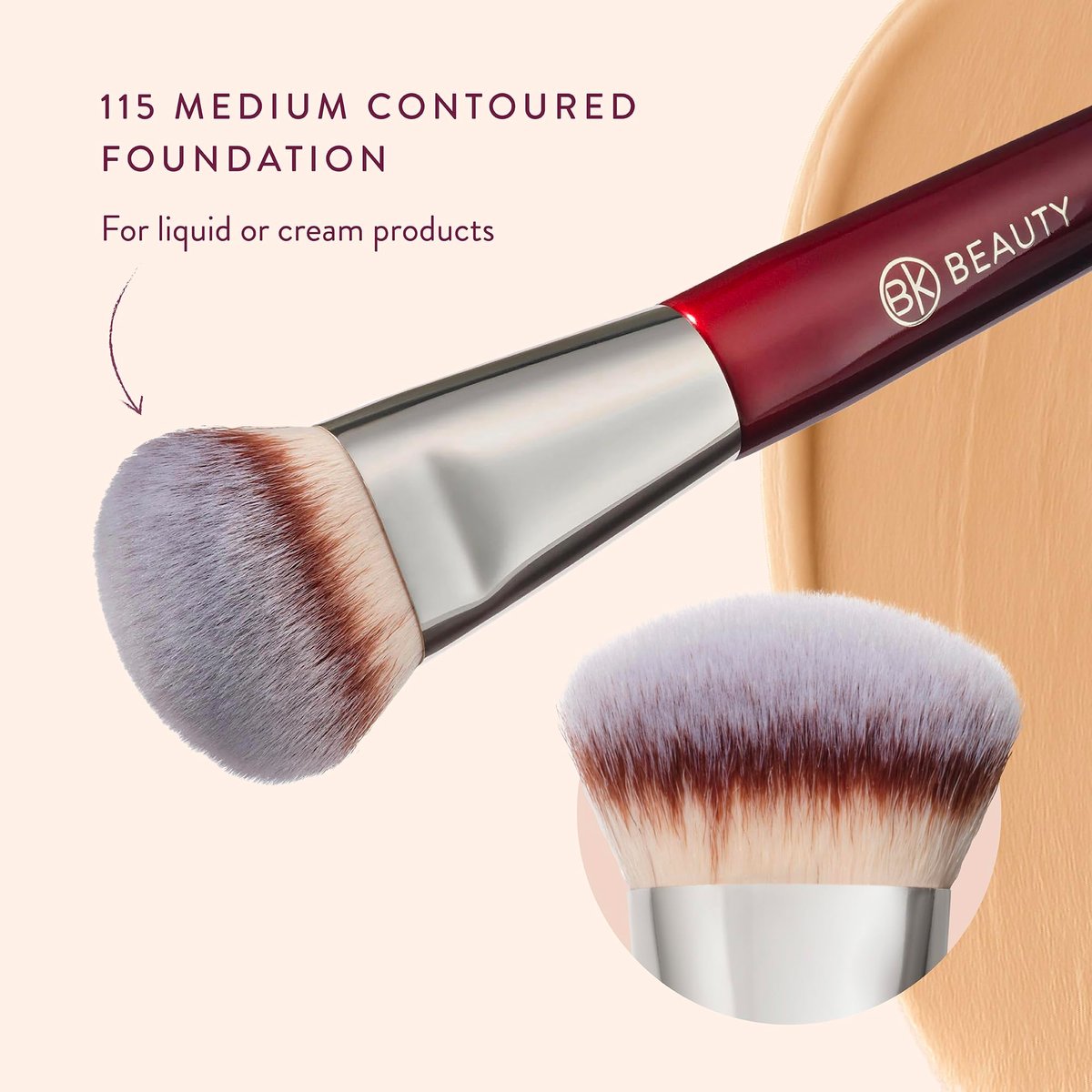 BK BEAUTY 115 Medium Contoured Foundation Brush – Precision Liquid Foundation Makeup Brush Avelisse