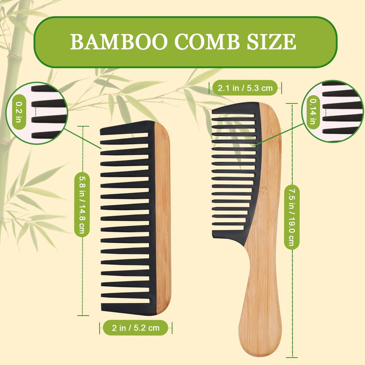 YLMUSU 2-Pack Bamboo Detangling Comb Set - Anti-Static Wide Tooth Comb for Wet, Curly & Thick Hair with Bakelite Teeth - görsel 3