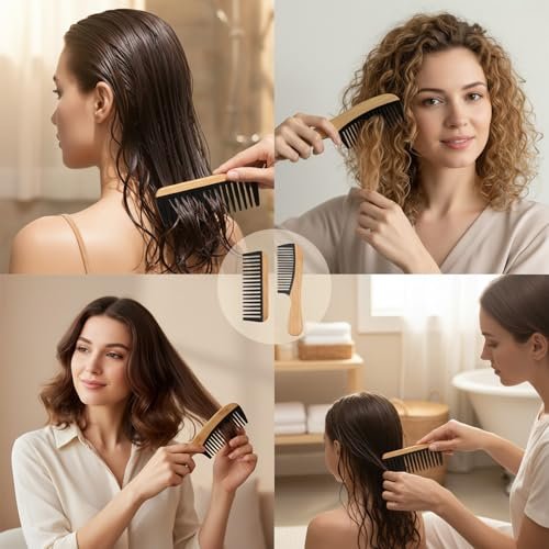 YLMUSU 2-Pack Bamboo Detangling Comb Set - Anti-Static Wide Tooth Comb for Wet, Curly & Thick Hair with Bakelite Teeth - görsel 10