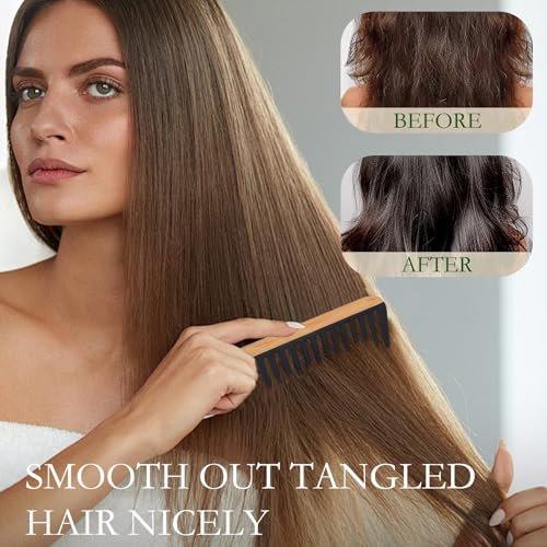 YLMUSU 2-Pack Bamboo Detangling Comb Set - Anti-Static Wide Tooth Comb for Wet, Curly & Thick Hair with Bakelite Teeth - görsel 6
