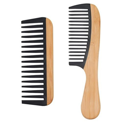 YLMUSU 2-Pack Bamboo Detangling Comb Set - Anti-Static Wide Tooth Comb for Wet, Curly & Thick Hair with Bakelite Teeth