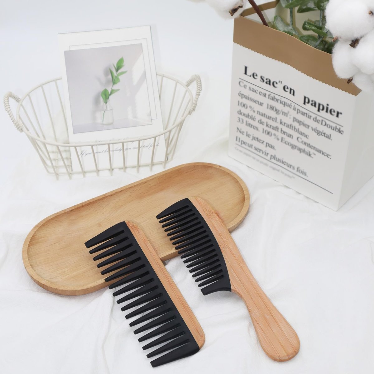 YLMUSU 2-Pack Bamboo Detangling Comb Set - Anti-Static Wide Tooth Comb for Wet, Curly & Thick Hair with Bakelite Teeth - görsel 11