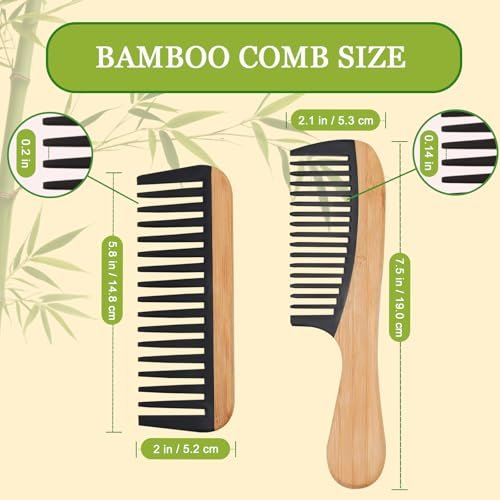 YLMUSU 2-Pack Bamboo Detangling Comb Set - Anti-Static Wide Tooth Comb for Wet, Curly & Thick Hair with Bakelite Teeth - görsel 4