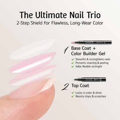 Love easy 2 Step Nail Polish Pens Set - 6 Nude Natural Color Builder Base + 1 Top Coat, Hema Free High Gloss Long Lasting Portable Gel Nail Polish Kit for Women (UV Needed) Avelisse