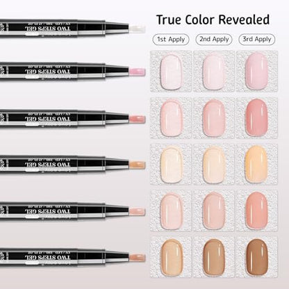 Love easy 2 Step Nail Polish Pens Set - 6 Nude Natural Color Builder Base + 1 Top Coat, Hema Free High Gloss Long Lasting Portable Gel Nail Polish Kit for Women (UV Needed) Avelisse