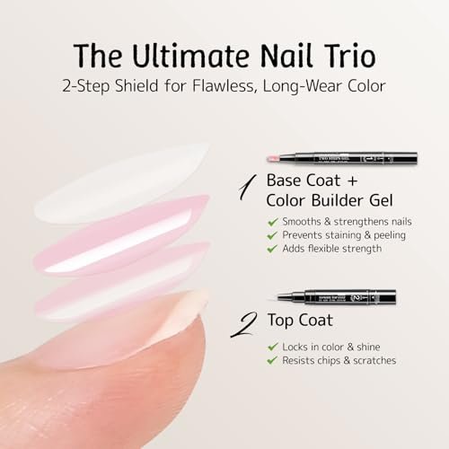 Love easy 2 Step Nail Polish Pens Set - 6 Nude Natural Color Builder Base + 1 Top Coat, Hema Free High Gloss Long Lasting Portable Gel Nail Polish Kit for Women (UV Needed) Avelisse