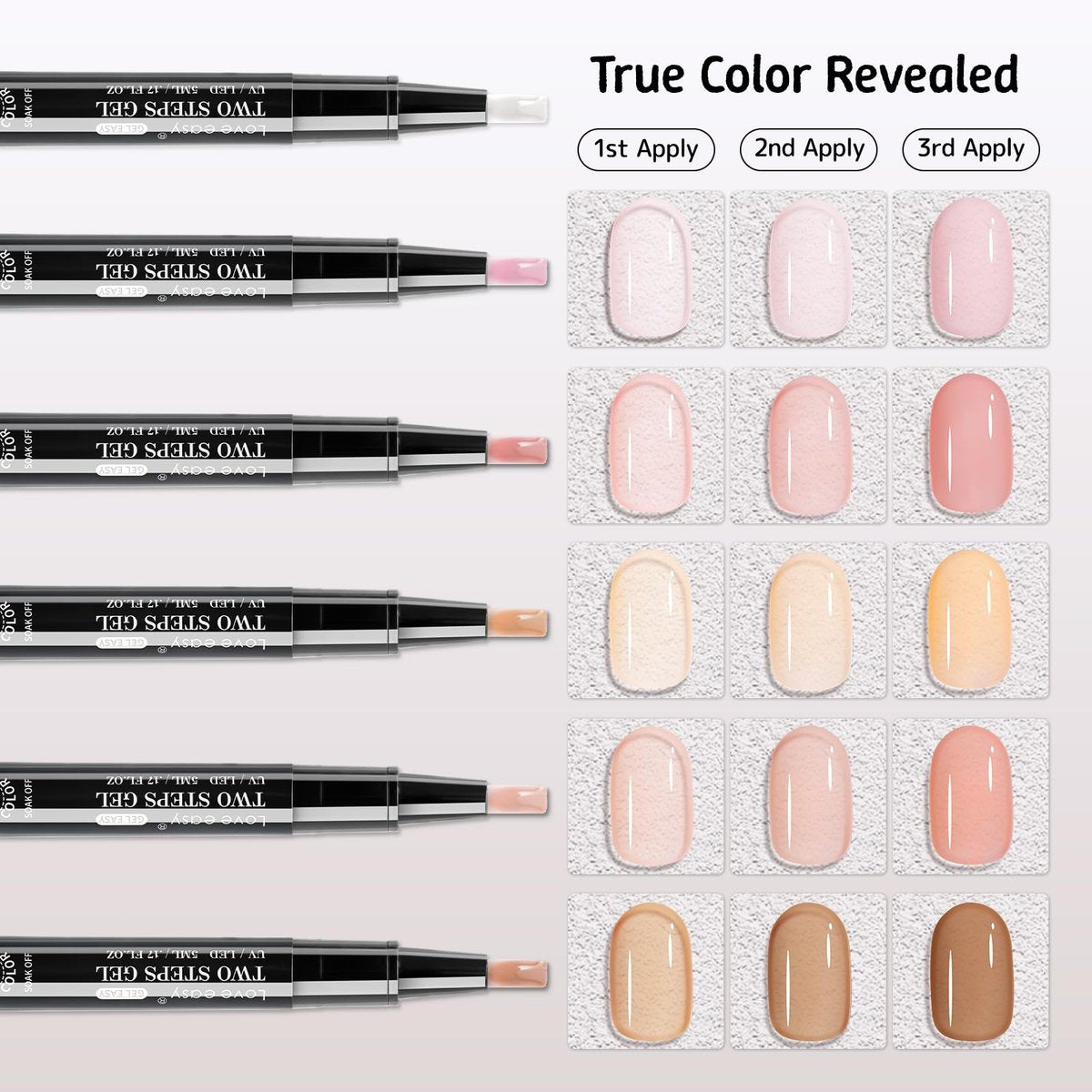 Love easy 2 Step Nail Polish Pens Set - 6 Nude Natural Color Builder Base + 1 Top Coat, Hema Free High Gloss Long Lasting Portable Gel Nail Polish Kit for Women (UV Needed) Avelisse