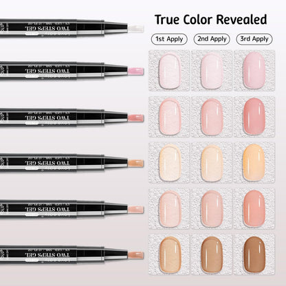 Love easy 2 Step Nail Polish Pens Set - 6 Nude Natural Color Builder Base + 1 Top Coat, Hema Free High Gloss Long Lasting Portable Gel Nail Polish Kit for Women (UV Needed) Avelisse