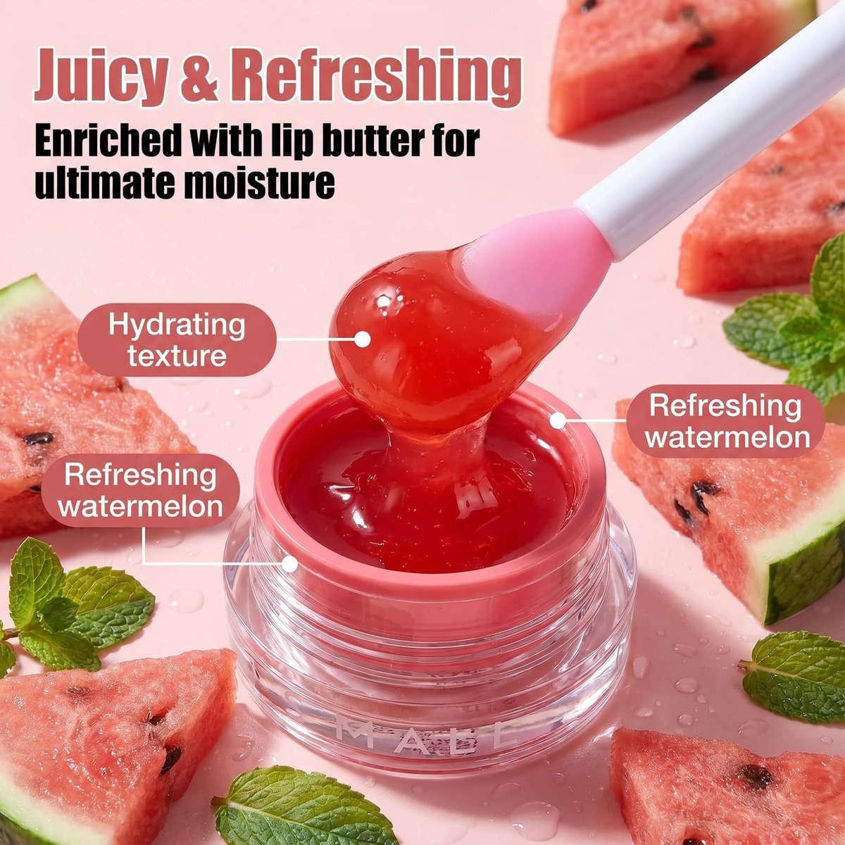 BS-MALL Watermelon Lip Balm Butter – Luxurious Hydrating Overnight Lip Mask & Chapstick for Dry Chapped Lips with Glossy Finish, 20g Avelisse