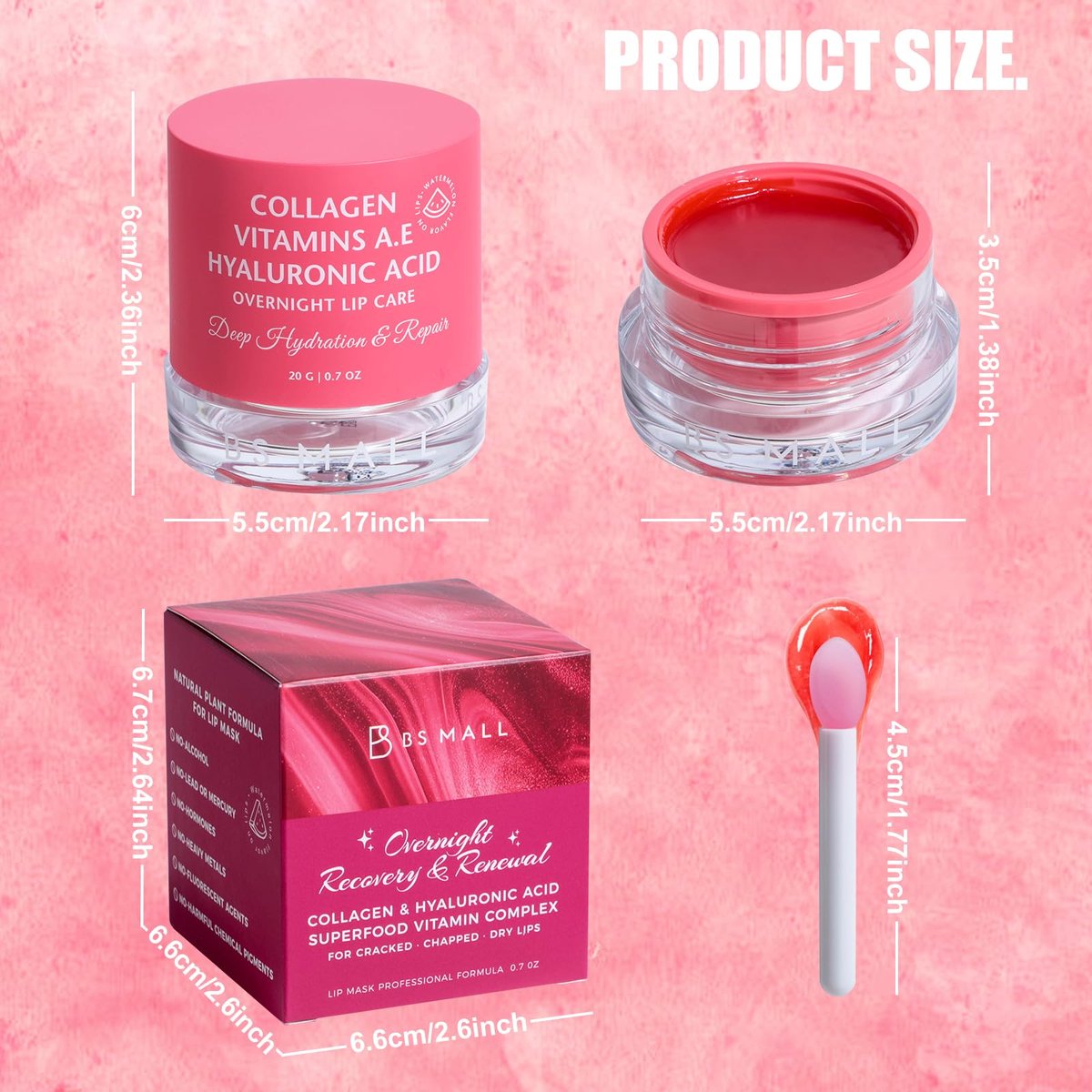 BS-MALL Watermelon Lip Balm Butter – Luxurious Hydrating Overnight Lip Mask & Chapstick for Dry Chapped Lips with Glossy Finish, 20g Avelisse