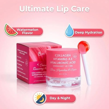 BS-MALL Watermelon Lip Balm Butter – Luxurious Hydrating Overnight Lip Mask & Chapstick for Dry Chapped Lips with Glossy Finish, 20g Avelisse