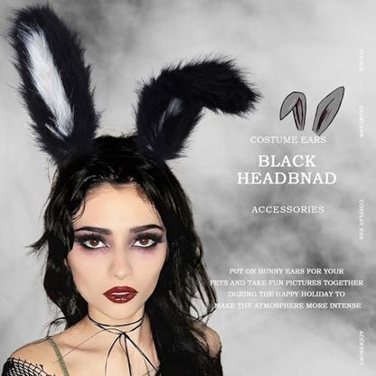 Acenail Black Furry Bunny Ears Headband – Sexy Rabbit Ear Hair Clip for Women, Festival Halloween Accessory