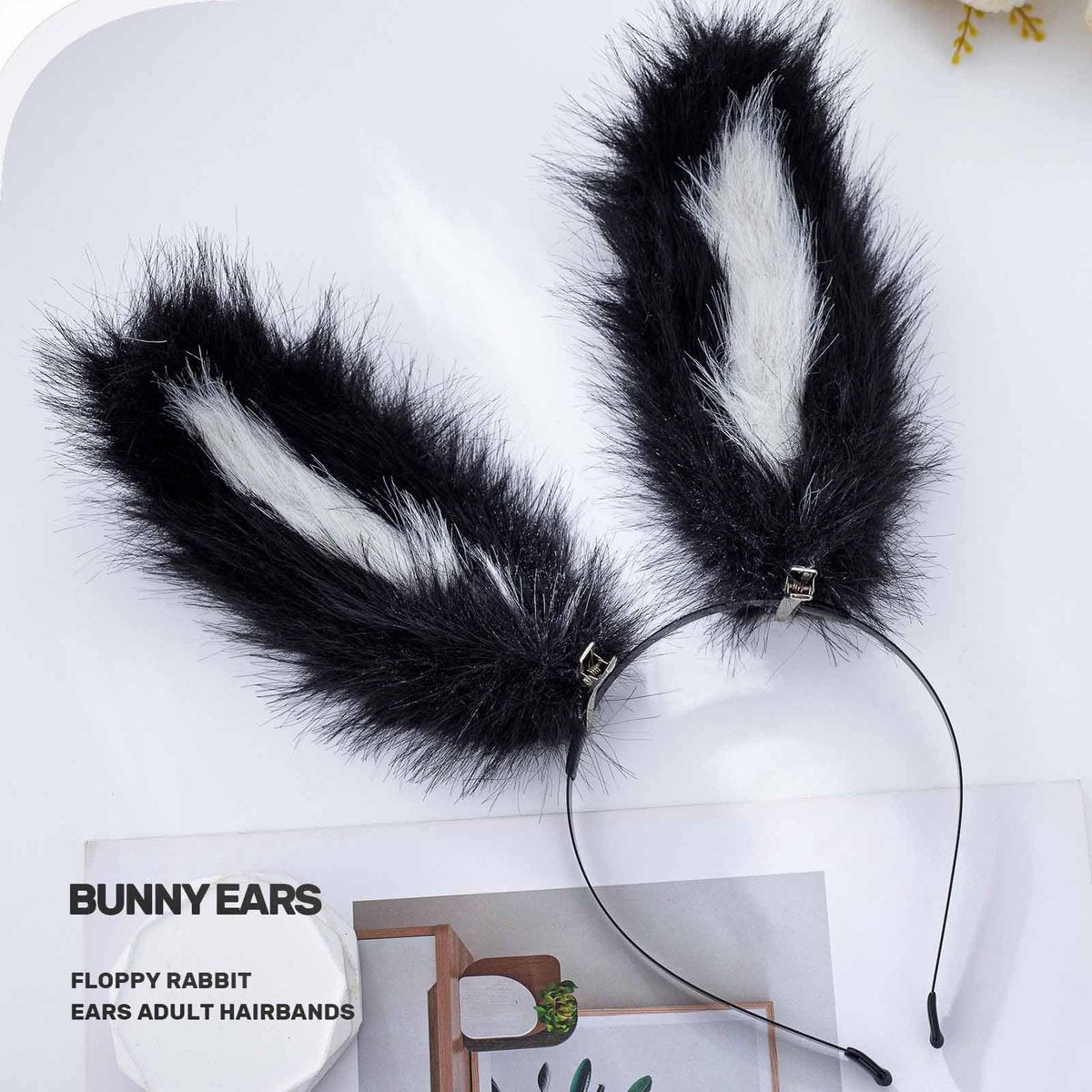 Acenail Black Furry Bunny Ears Headband – Sexy Rabbit Ear Hair Clip for Women, Festival Halloween Accessory - görsel 3