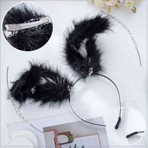 Acenail Black Furry Bunny Ears Headband – Sexy Rabbit Ear Hair Clip for Women, Festival Halloween Accessory - görsel 8