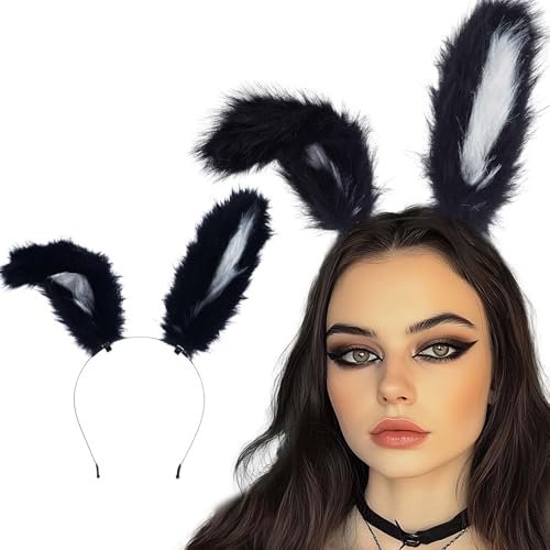 Acenail Black Furry Bunny Ears Headband – Sexy Rabbit Ear Hair Clip for Women, Festival Halloween Accessory - görsel 2