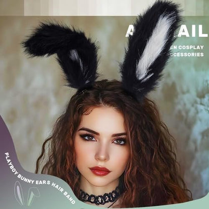 Acenail Black Furry Bunny Ears Headband – Sexy Rabbit Ear Hair Clip for Women, Festival Halloween Accessory