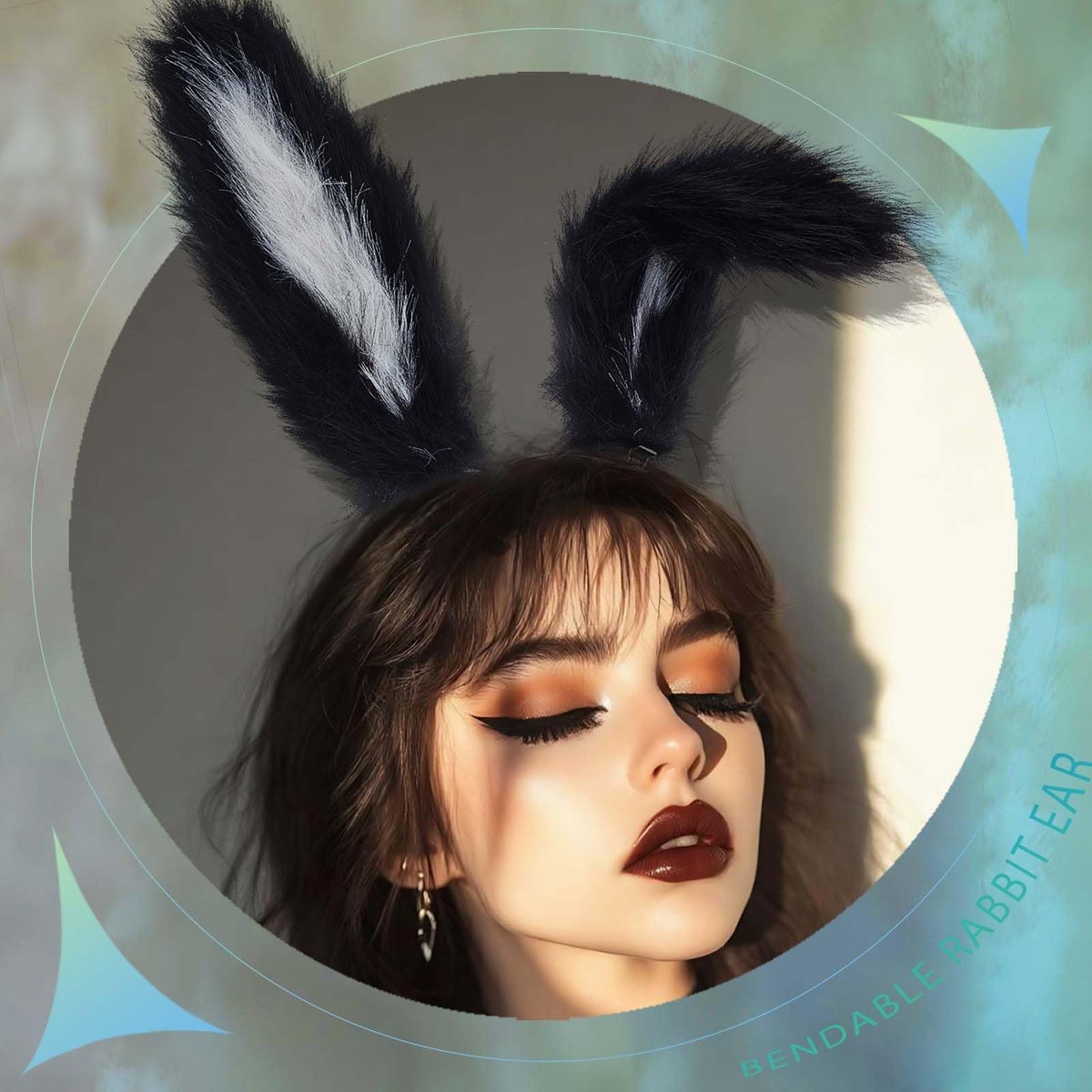 Acenail Black Furry Bunny Ears Headband – Sexy Rabbit Ear Hair Clip for Women, Festival Halloween Accessory - görsel 9