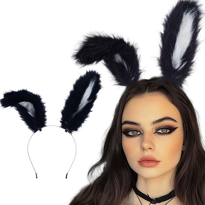 Acenail Black Furry Bunny Ears Headband – Sexy Rabbit Ear Hair Clip for Women, Festival Halloween Accessory