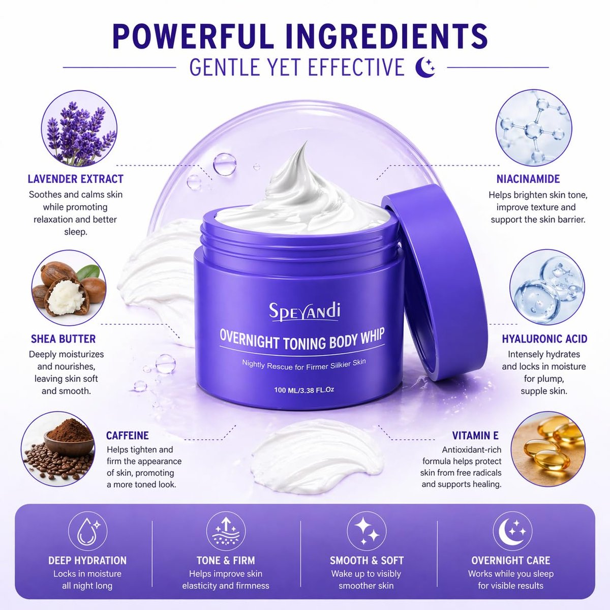Sperandi Overnight Toning Whip - Anti-Wrinkle Firming Body Lotion for Smooth & Tight Skin, Targets Loose Skin & Stretch Marks on Belly, Thighs & Booty, 3.38 fl oz Avelisse