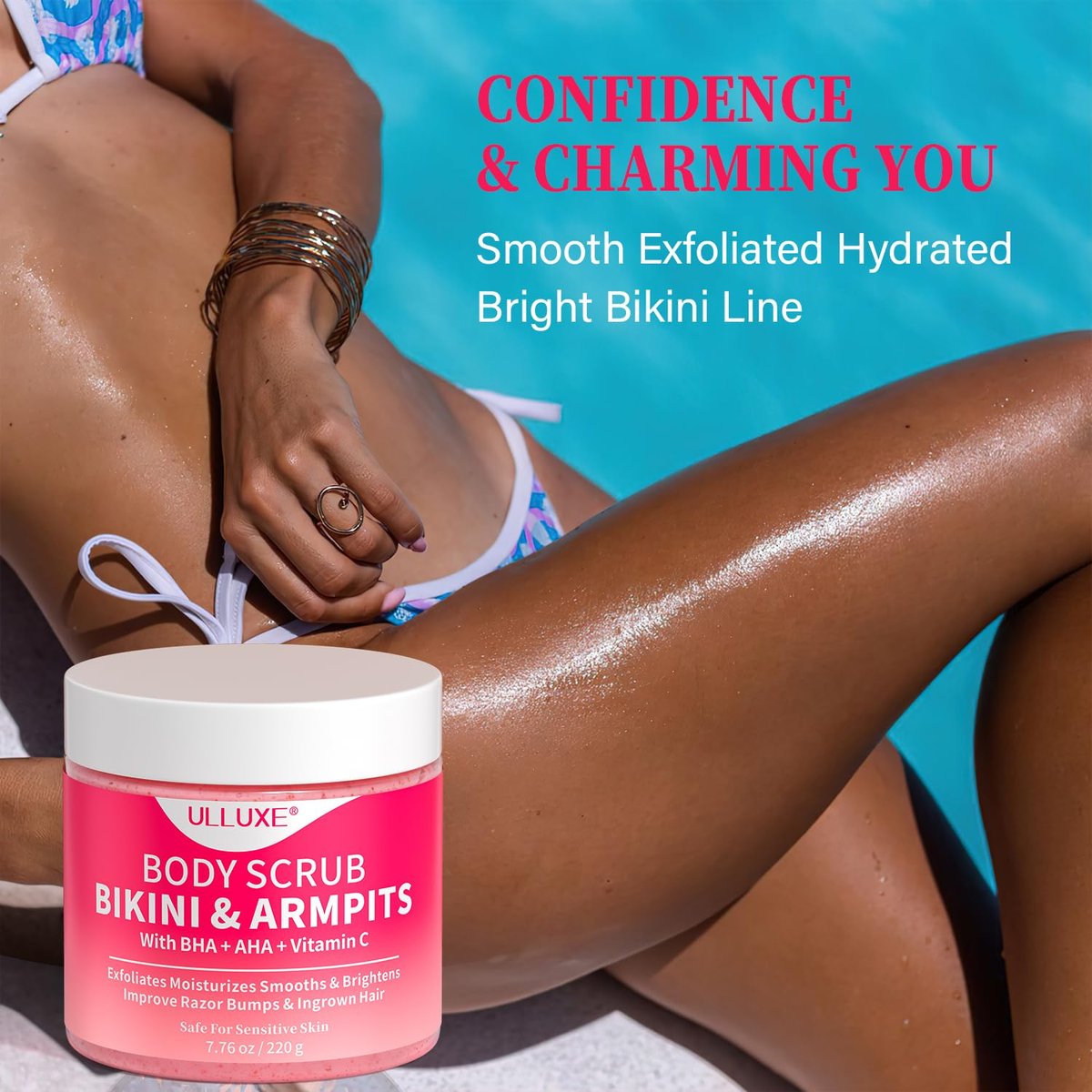 Bikini Area Exfoliator with 10% AHAs BHA & Vitamin C - Exfoliating Body Scrub for Ingrown Hair, Underarm Bumps, Dark Spots, Moisturize & Brighten - Sensitive Skin Safe, 7.76 oz - görsel 15
