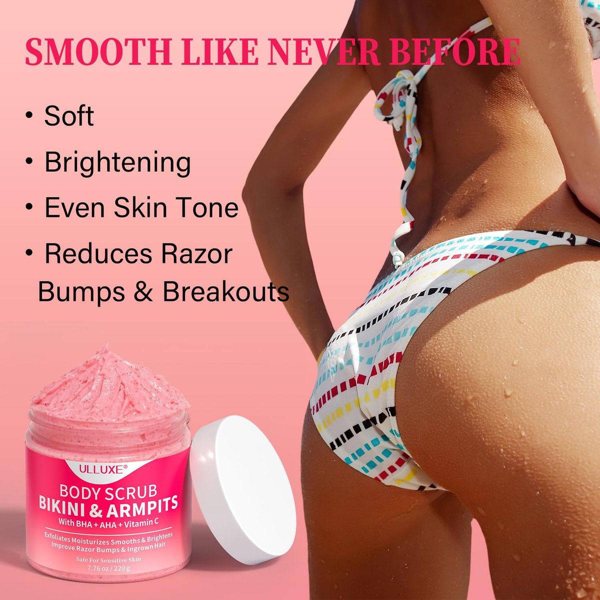 Bikini Area Exfoliator with 10% AHAs BHA & Vitamin C - Exfoliating Body Scrub for Ingrown Hair, Underarm Bumps, Dark Spots, Moisturize & Brighten - Sensitive Skin Safe, 7.76 oz - görsel 9