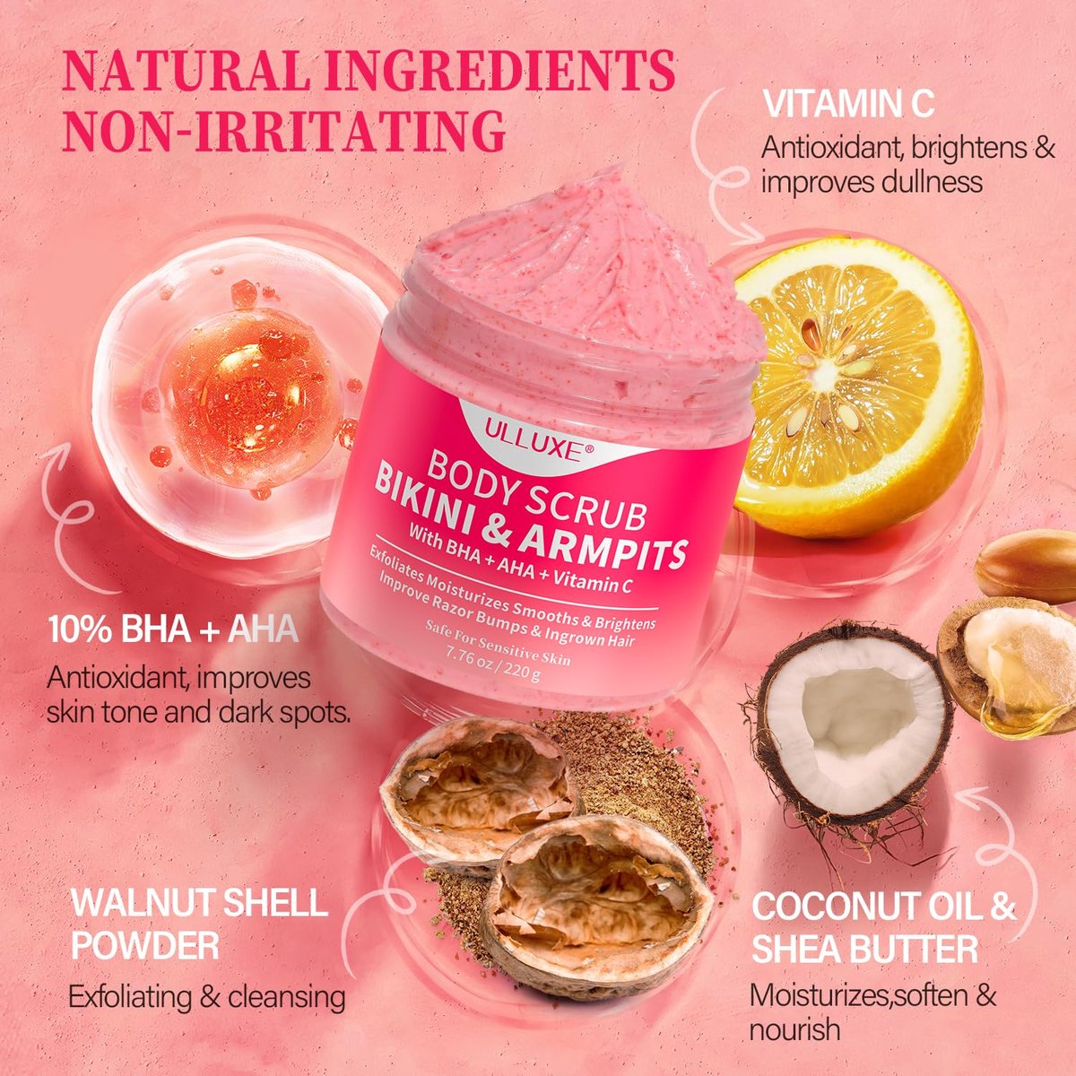 Bikini Area Exfoliator with 10% AHAs BHA & Vitamin C - Exfoliating Body Scrub for Ingrown Hair, Underarm Bumps, Dark Spots, Moisturize & Brighten - Sensitive Skin Safe, 7.76 oz - görsel 13