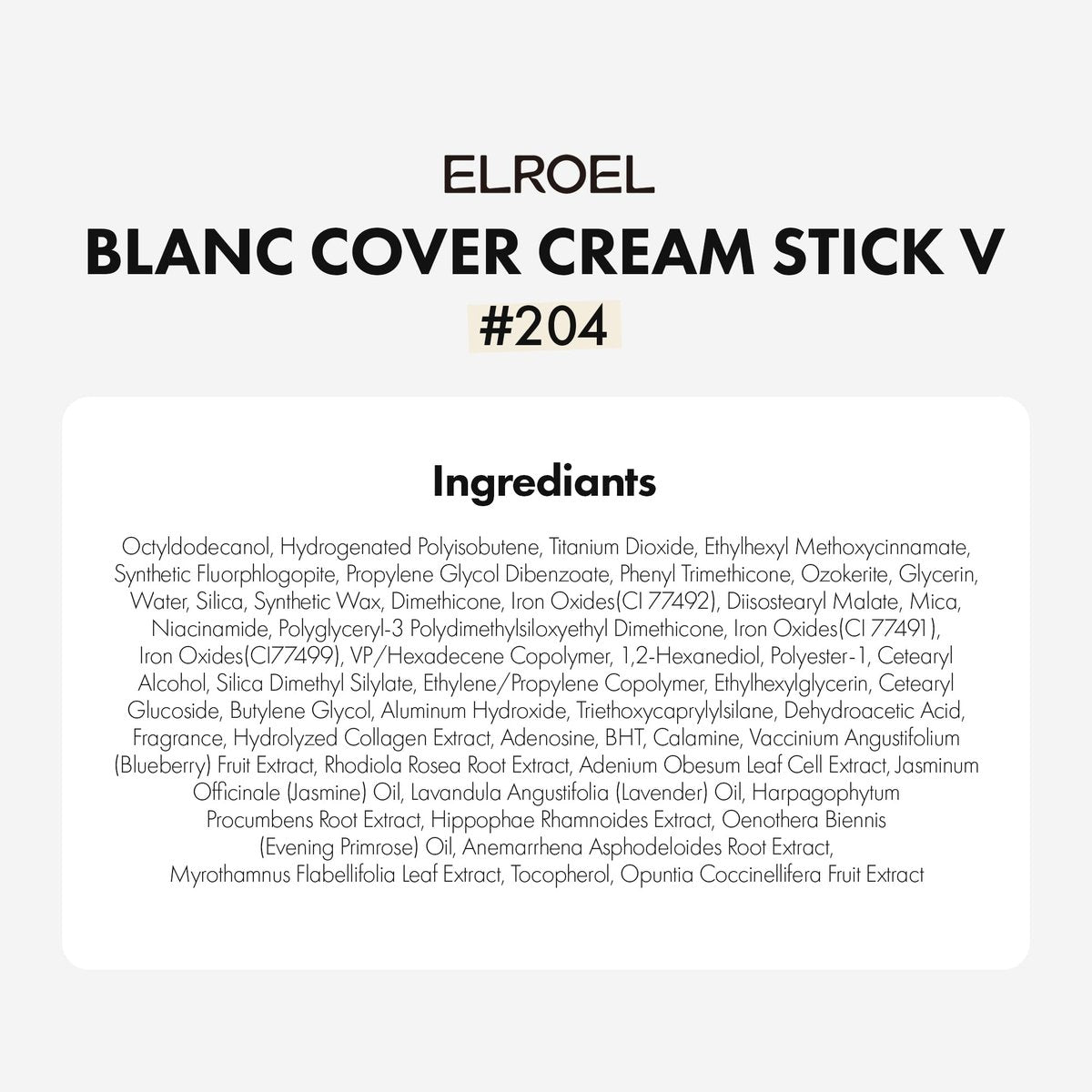 ELROEL Blanc Cover Cream Stick V White - Korean Color-Changing Foundation Stick with Volufiline - Medium to Full Coverage Dewy Finish Base Makeup - Dual-Ended with Detachable Brush (204 Tan) Avelisse
