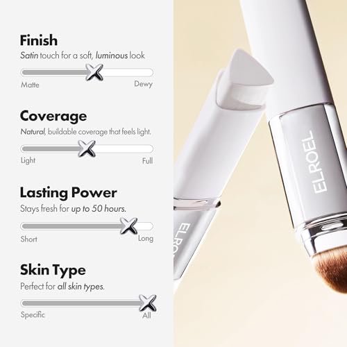 ELROEL Blanc Cover Cream Stick V White - Korean Color-Changing Foundation Stick with Volufiline - Medium to Full Coverage Dewy Finish Base Makeup - Dual-Ended with Detachable Brush (204 Tan) Avelisse