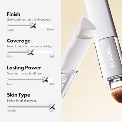 ELROEL Blanc Cover Cream Stick V White - Korean Color-Changing Foundation Stick with Volufiline - Medium to Full Coverage Dewy Finish Base Makeup - Dual-Ended with Detachable Brush (204 Tan) Avelisse