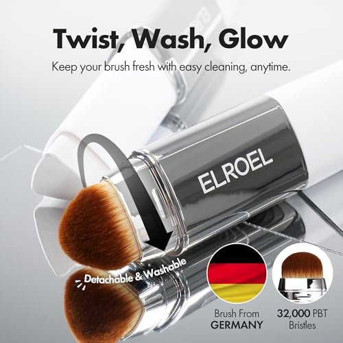ELROEL Blanc Cover Cream Stick V White - Korean Color-Changing Foundation Stick with Volufiline - Medium to Full Coverage Dewy Finish Base Makeup - Dual-Ended with Detachable Brush (204 Tan) Avelisse