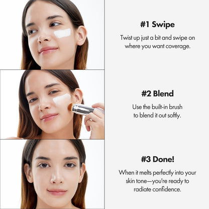 ELROEL Blanc Cover Cream Stick V White - Korean Color-Changing Foundation Stick with Volufiline - Medium to Full Coverage Dewy Finish Base Makeup - Dual-Ended with Detachable Brush (204 Tan) Avelisse