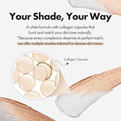 ELROEL Blanc Cover Cream Stick V White - Korean Color-Changing Foundation Stick with Volufiline - Medium to Full Coverage Dewy Finish Base Makeup - Dual-Ended with Detachable Brush (204 Tan) Avelisse
