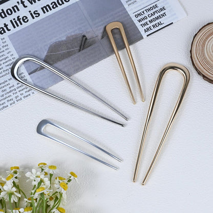 4-Pack U-Shaped French Hair Pins for Women – Metal Hair Pins for Thick Hair & French Twist, Hair Pin Fork – Holds Updos, Buns, Twists, Chignons Securely (Gold and Silver)