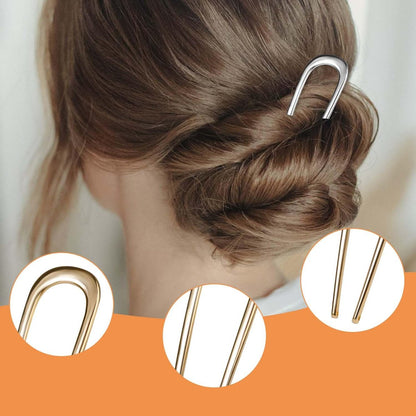 4-Pack U-Shaped French Hair Pins for Women – Metal Hair Pins for Thick Hair & French Twist, Hair Pin Fork – Holds Updos, Buns, Twists, Chignons Securely (Gold and Silver)
