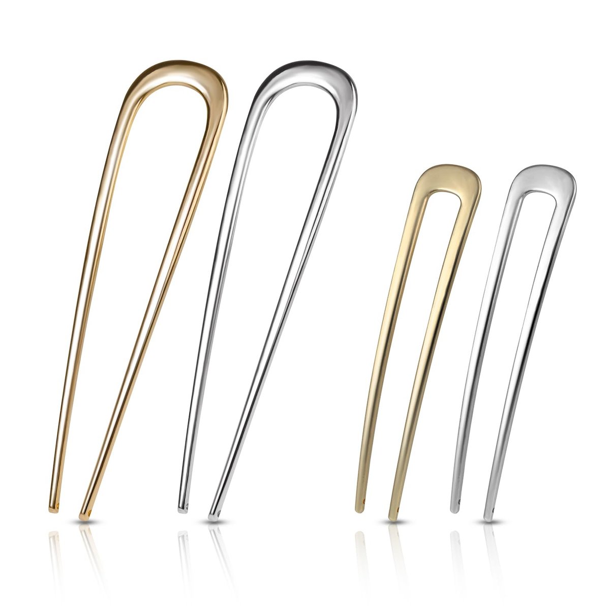 4-Pack U-Shaped French Hair Pins for Women – Metal Hair Pins for Thick Hair & French Twist, Hair Pin Fork – Holds Updos, Buns, Twists, Chignons Securely (Gold and Silver) - görsel 1
