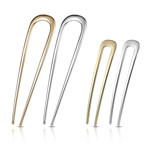 4-Pack U-Shaped French Hair Pins for Women – Metal Hair Pins for Thick Hair & French Twist, Hair Pin Fork – Holds Updos, Buns, Twists, Chignons Securely (Gold and Silver) - görsel 2