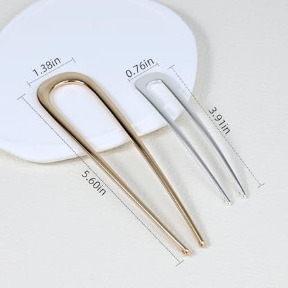 4-Pack U-Shaped French Hair Pins for Women – Metal Hair Pins for Thick Hair & French Twist, Hair Pin Fork – Holds Updos, Buns, Twists, Chignons Securely (Gold and Silver)