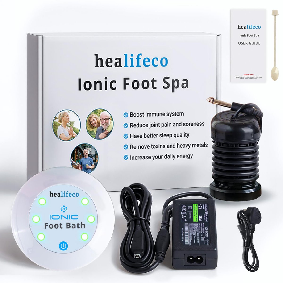 Healifeco Ionic Foot Spa – Ion Foot Bath Detox Machine for Toxins, Heavy Metals & Free Radicals – 2,000 Foot Detox Nodes – 30-Min Home Detox – 90,000+ Happy Users Avelisse