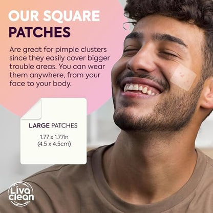 LivaClean 40CT Large Pimple Patches for Face - Big Hydrocolloid Acne Patches for Blemishes on Body, Nose, Forehead, Chin - XL Zit Stickers Avelisse
