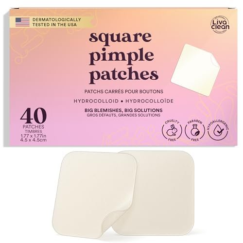 LivaClean 40CT Large Pimple Patches for Face - Big Hydrocolloid Acne Patches for Blemishes on Body, Nose, Forehead, Chin - XL Zit Stickers Avelisse