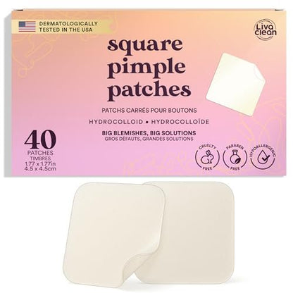 LivaClean 40CT Large Pimple Patches for Face - Big Hydrocolloid Acne Patches for Blemishes on Body, Nose, Forehead, Chin - XL Zit Stickers Avelisse
