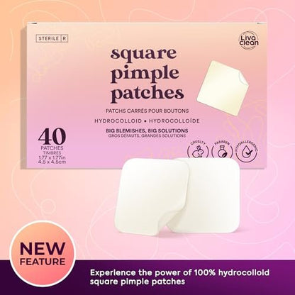 LivaClean 40CT Large Pimple Patches for Face - Big Hydrocolloid Acne Patches for Blemishes on Body, Nose, Forehead, Chin - XL Zit Stickers Avelisse