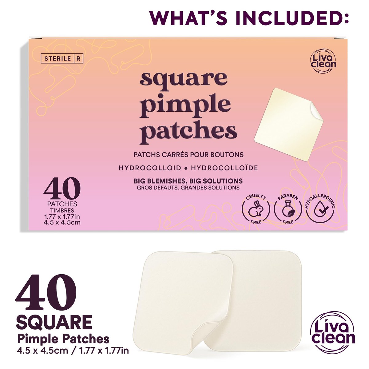 LivaClean 40CT Large Pimple Patches for Face - Big Hydrocolloid Acne Patches for Blemishes on Body, Nose, Forehead, Chin - XL Zit Stickers Avelisse